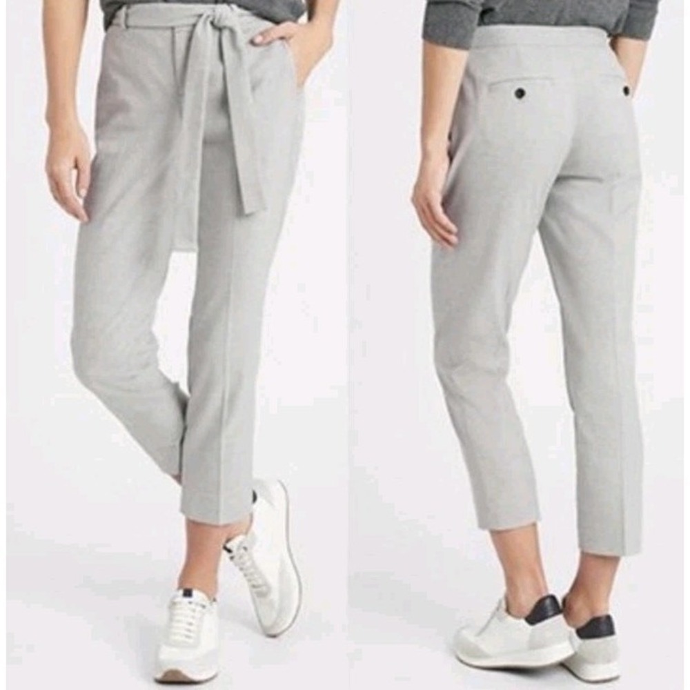 Banana Republic Avery Pants‎ Belted Tie Crop Length Gray Slacks Woman 6 Career